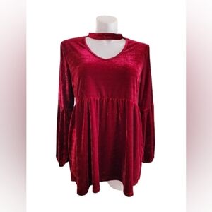 Weekend Suzanne Betro Top Women's XL Red Velvet Bishop Sleeve Whimsigoth
